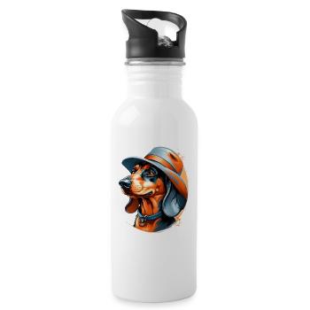Dachshund dog design with hat and character - Water bottle with straw - white - Right