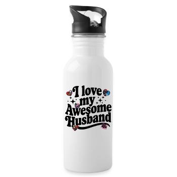 Awesome Husband Gift – Liebe trifft Sport & Superhe - Trinkflasche mit integriertem Trinkhalm - Weiß - Rechts