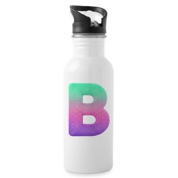 Buchstabe B mit Fell und Pastell Farbverlauf - Trinkflasche mit integriertem Trinkhalm - Weiß - Rechts