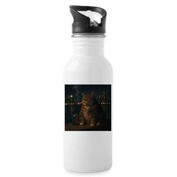 Lustige rauchende Katze Meme dumme Hirnfäule - Trinkflasche mit integriertem Trinkhalm - Weiß - Rechts