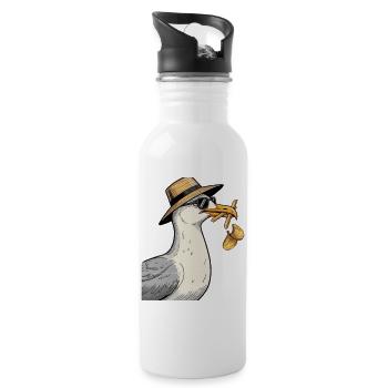 Karikaturer Seemöwe mit Sommerhut - Trinkflasche mit integriertem Trinkhalm - Weiß - Rechts