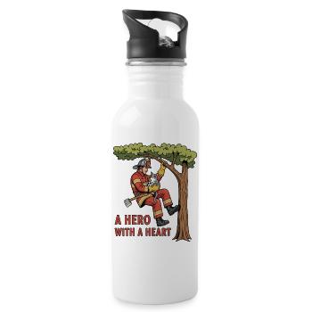 A Hero with a Heart - Trinkflasche mit integriertem Trinkhalm - Weiß - Rechts