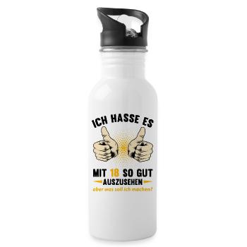 18 Vintage 2007 Born Original Birthday Gesch - Water bottle with straw - white - Right