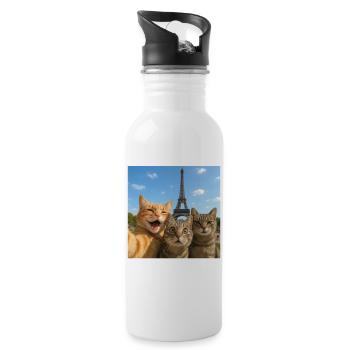 Cats selfie in Paris Romantic Cat Moment Gift - Water bottle with straw - white - Right