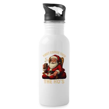 Santa Claus with Coffee and Festive Quote - Water bottle with straw - white - Right