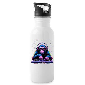 Bunter DJ-Affe mit Kopfhörern und Brille - Trinkflasche mit integriertem Trinkhalm - Weiß - Rechts