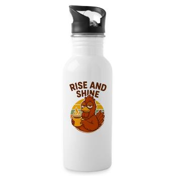 Müdes Huhn mit Kaffeetasse - Trinkflasche mit integriertem Trinkhalm - Weiß - Rechts