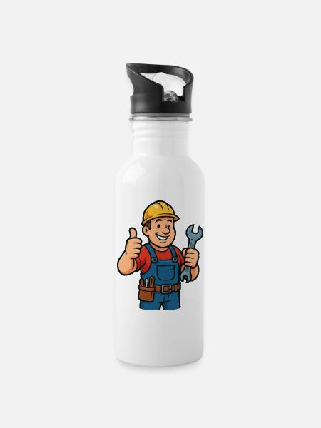 handwerker - Trinkflasche mit integriertem Trinkhalm - Weiß