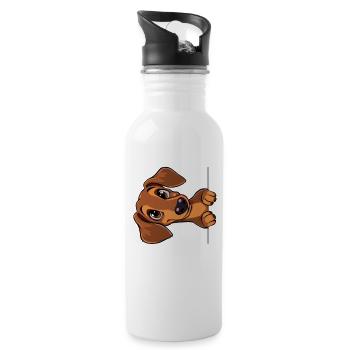 Cute Dachshund Looking Out Cartoon Animal Graphic - Water bottle with straw - white - Right
