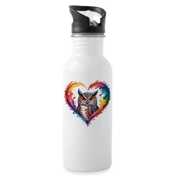 Farbige Eule Herz Design - Trinkflasche mit integriertem Trinkhalm - Weiß - Rechts