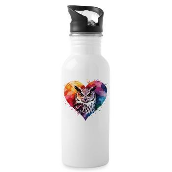 Fern hawk in colorful watercolor heart - Water bottle with straw - white - Right