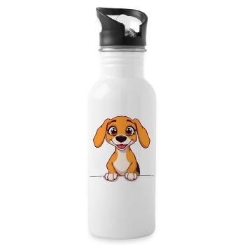 Happy puppy charm in cartoon style - Water bottle with straw - white - Right