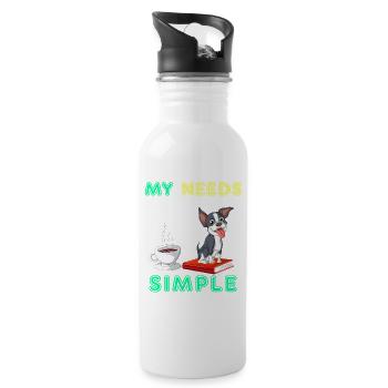 My Needs Are Simple Boston Terrier Coffee and book - Water bottle with straw - white - Right