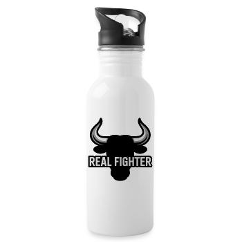 Bold Bull Skull with Real Fighter Text - Water bottle with straw - white - Right