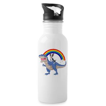 Skurrile Dino- und Boston Terrier-Regenbogenszene - Trinkflasche mit integriertem Trinkhalm - Weiß - Rechts
