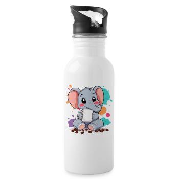 Cute elephant design with coffee cup - Water bottle with straw - white - Right