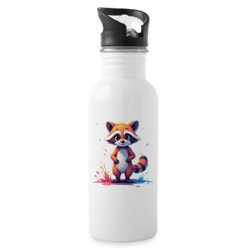 Motif de raton laveur mignon avec des touches de couleur - Gourde avec paille intégrée - blanc - Droite