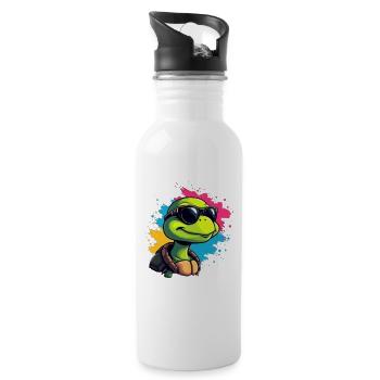 Lässige Turtle mit Sonnenbrille - Trinkflasche mit integriertem Trinkhalm - Weiß - Rechts