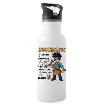 Der Zimmermann - Trinkflasche mit integriertem Trinkhalm - Weiß - Rechts