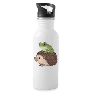 Niedliche Tierfreunde Illustration - Trinkflasche mit integriertem Trinkhalm - Weiß - Rechts