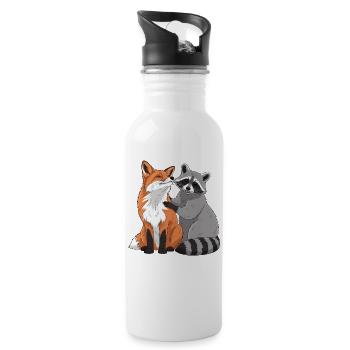 Wild Animal Friends Illustration - Water bottle with straw - white - Right