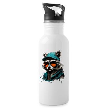Cool raccoon with sunglasses and cap - Water bottle with straw - white - Right