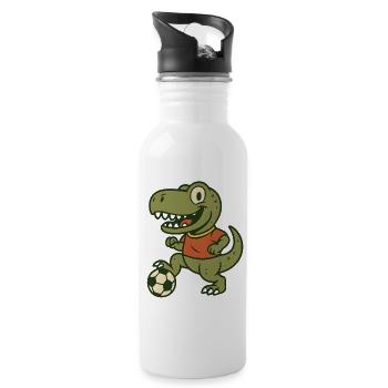 Happy dinosaur with soccer ball - Water bottle with straw - white - Right