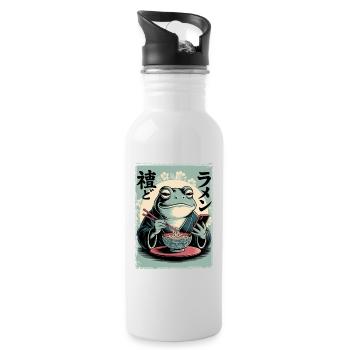 Lustiger Frosch, mürrisch, Japanische Kunst, Ramen - Trinkflasche mit integriertem Trinkhalm - Weiß - Rechts