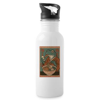 Lustiger Frosch, mürrisch, Japanische Kunst, Ramen - Trinkflasche mit integriertem Trinkhalm - Weiß - Rechts
