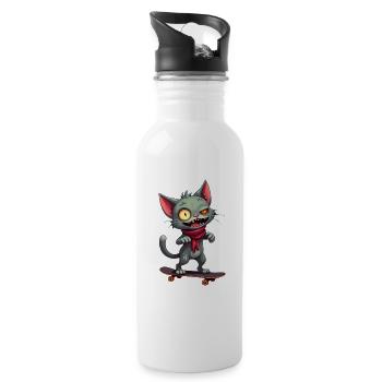 Chat effrayant en skateboard - Gourde avec paille intégrée - blanc - Droite