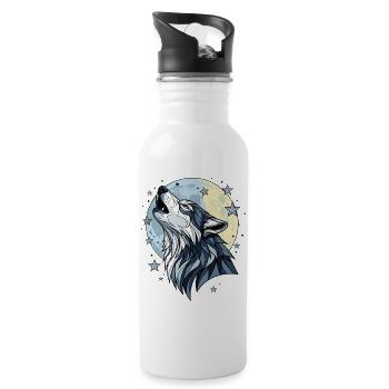 Mystischer Wolf Vollmond Schein - Trinkflasche mit integriertem Trinkhalm - Weiß - Rechts