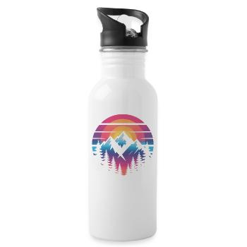 Bergpanorama im Sonnenuntergang - Trinkflasche mit integriertem Trinkhalm - Weiß - Rechts