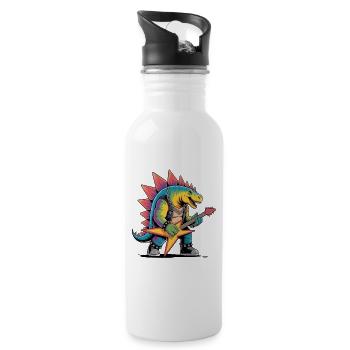 Punkrock Stegosaurus Dinosaurier spielt Gitarre - Trinkflasche mit integriertem Trinkhalm - Weiß - Rechts