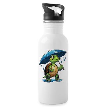 Turtle in the rain with umbrella - Water bottle with straw - white - Right