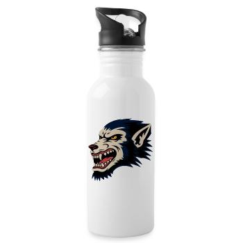 Tête de loup féroce Illustration rétro - Gourde avec paille intégrée - blanc - Droite