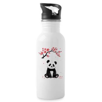 Panda, Panda Ours, Japonais, Cerisier en fleurs - Gourde avec paille intégrée - blanc - Droite