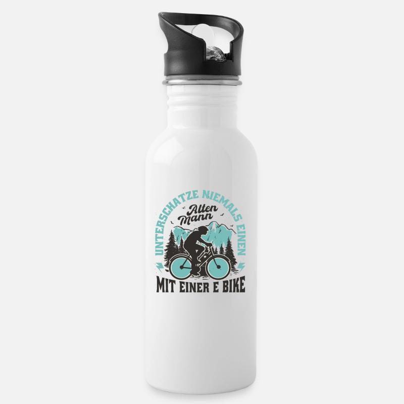 Abenteuer Biker mit Alpenmotiven - Trinkflasche mit integriertem Trinkhalm - Weiß