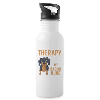 Lustiger Dackel Zitat Ich brauche keine Therapie - Trinkflasche mit integriertem Trinkhalm - Weiß - Rechts