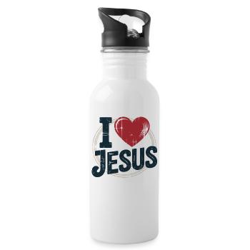 Herz Jesus Kreuz Design - Trinkflasche mit integriertem Trinkhalm - Weiß - Rechts