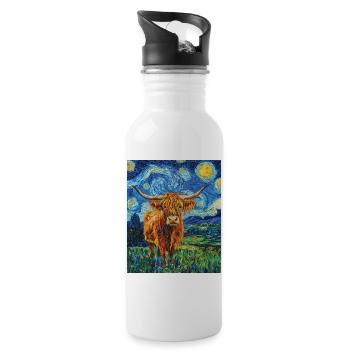 Highland Cow - Trinkflasche mit integriertem Trinkhalm - Weiß - Rechts