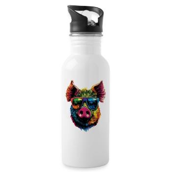 Schwein Hausschwein Sau Schweine Liebe Schweinchen - Trinkflasche mit integriertem Trinkhalm - Weiß - Rechts