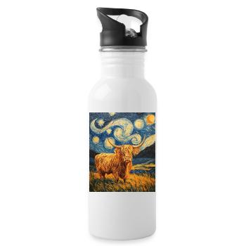 Highland Cow - Trinkflasche mit integriertem Trinkhalm - Weiß - Rechts