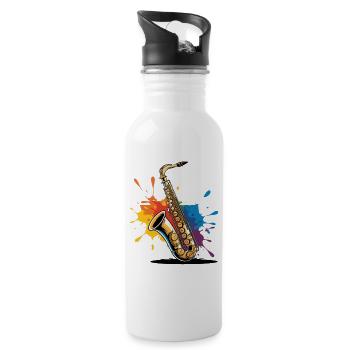 Expressionistische Saxophon Kunstdruck - Trinkflasche mit integriertem Trinkhalm - Weiß - Rechts
