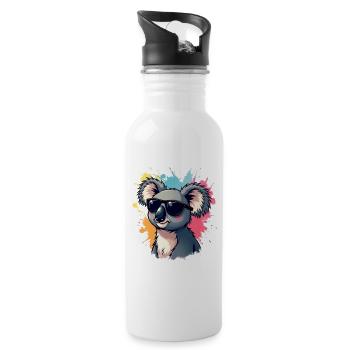 Cool Koala mit Sonnenbrille und Farbexplosion - Trinkflasche mit integriertem Trinkhalm - Weiß - Rechts