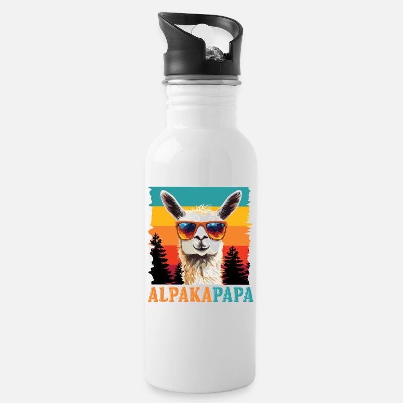 Väter ALPAKAPAPA Retro Lama Lustiges - Trinkflasche mit integriertem Trinkhalm - Weiß