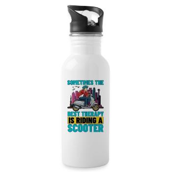 Scooter Sometimes The Best Therapy Is Scootering - Trinkflasche mit integriertem Trinkhalm - Weiß - Rechts