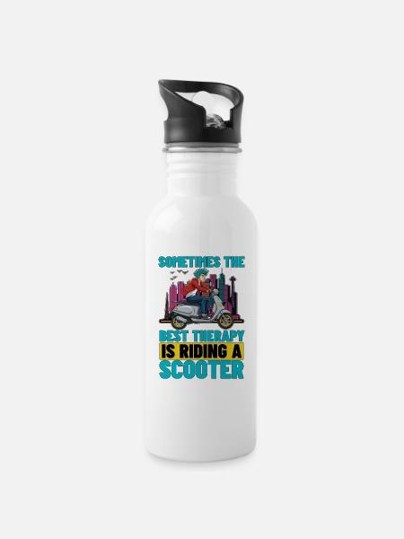 Scooter Sometimes The Best Therapy Is Scootering - Trinkflasche mit integriertem Trinkhalm - Weiß