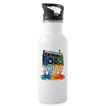 Dripping Paint Boombox Retro Hip Hop Art Throwback - Water bottle with straw - white - Right