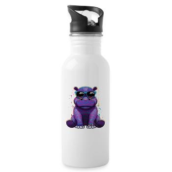 Afrika Safari Flusspferd Tier Nilpferd - Trinkflasche mit integriertem Trinkhalm - Weiß - Rechts