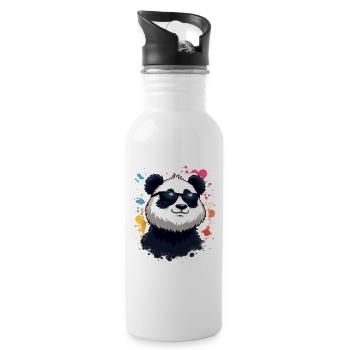 Cool Panda with Sunglasses - Water bottle with straw - white - Right